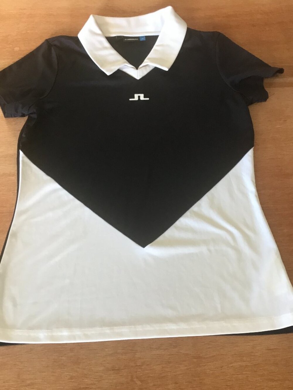 J. Lindeberg Birgit TX Jersey Polo Shirt Women L Black Chevron Geometric Golf